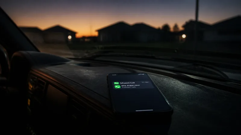 Contractor phone on truck dashboard showing missed call notification
