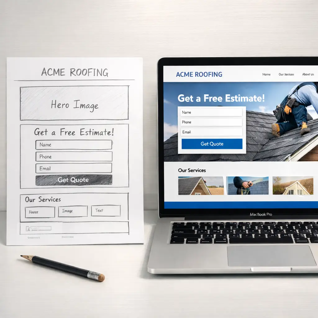Wireframe to finished roofing website